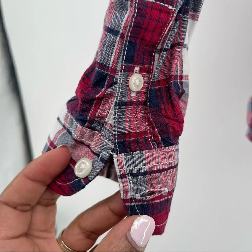 The Children’s Place Boy’s Classic Red Plaid Cotton Poplin Button Down Shirt 5/6